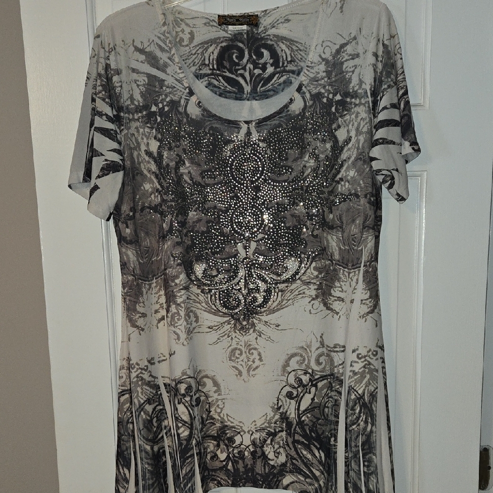 Black and Gray With Sequins Blouse